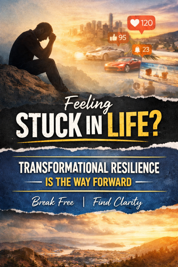 A solitary figure standing at the edge of a cliff at sunrise, symbolizing a turning point and the decision to change direction in life after feeling stuck.